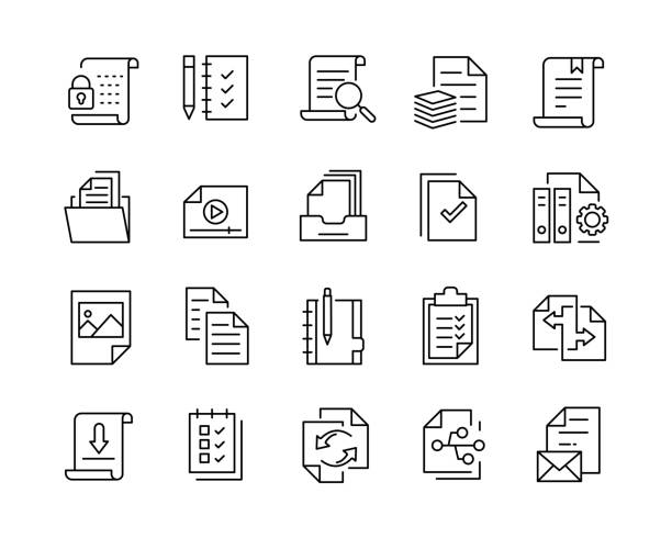 illustrazioni stock, clip art, cartoni animati e icone di tendenza di icone documento - icone linea vettoriale - filing documents immagine