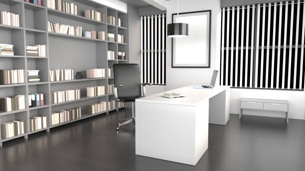 istock Simple and Modern Home Office Space with Minimalistic Furniture with Big Library 1328856719