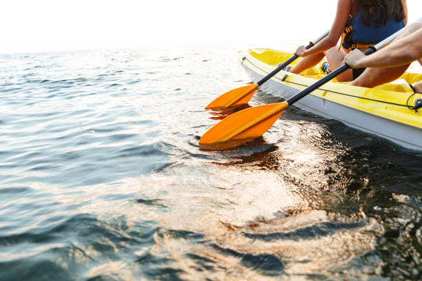 istock Cropped image of a young couple kayaking 1328858370
