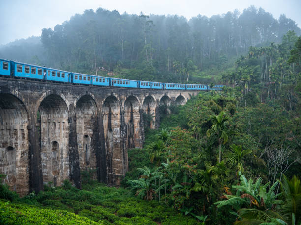 istock Blue train passing on famous nine arch bridge viaduct in Sri Lanka, Ella 1328859688