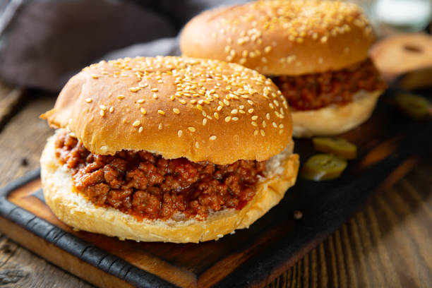 Sloppy joe sandwich with ground beef Sloppy joe sandwich with ground beef sloppy joes stock pictures, royalty-free photos & images