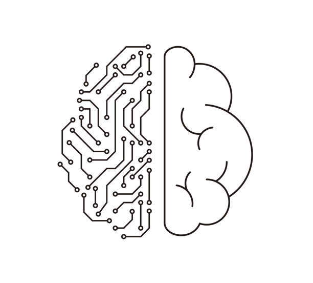 illustrazioni stock, clip art, cartoni animati e icone di tendenza di cervello umano e concetto di intelligenza artificiale - nerve cell illustrations