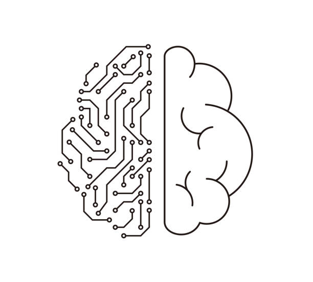 인간의 두뇌와 인공 지능 개념 - 뇌 stock illustrations