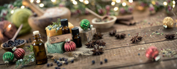 istock Holiday Essential Oils and Handmade Soaps Background 1328866128