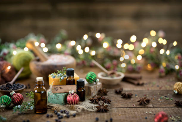 istock Holiday Essential Oils and Handmade Soaps Background 1328866204