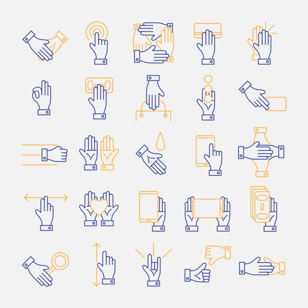 ilustrações de stock, clip art, desenhos animados e ícones de hand signs - single line icons - human arm