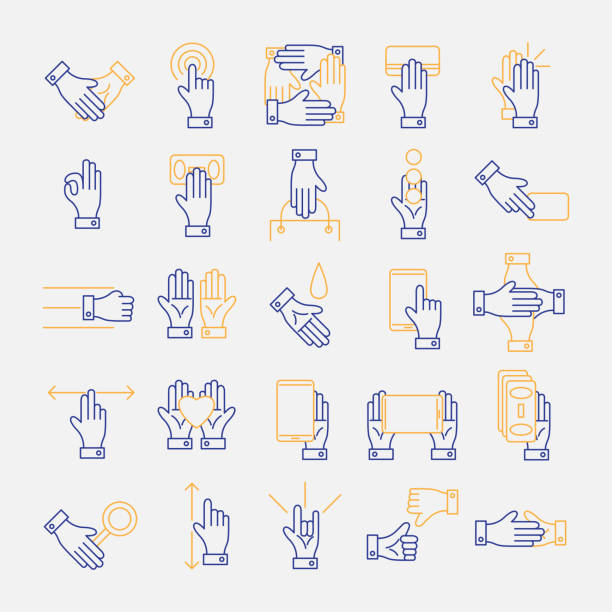 Hand Signs - Single Line icons Hand Signs - Single Line icons human arm stock illustrations