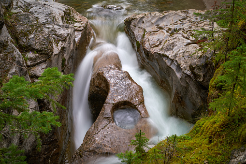 A waterfall in Maligne Canyon. Jasper National Park. Alberta, Canada.
