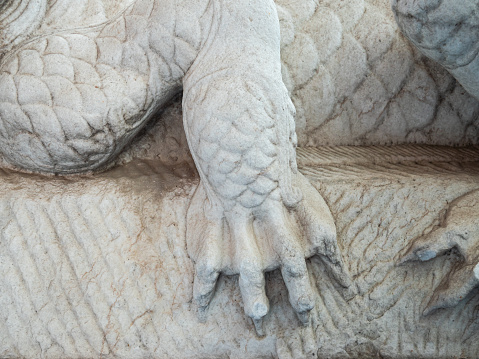 Detail of a statue of an ancient warrior found and photographed in a cemetery. 