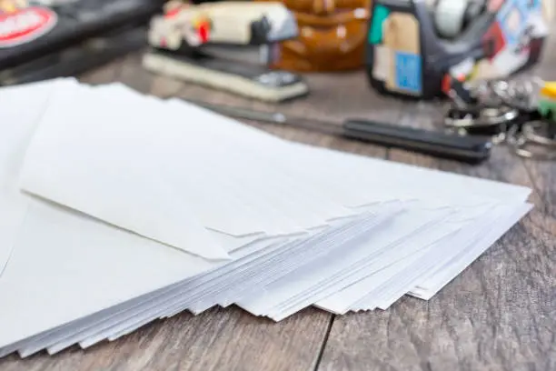 Photo of stack of blank envelopes