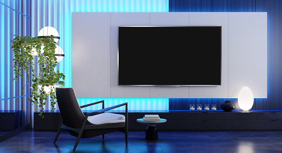 Sala de TV 8K moderna sala de estar minimalista con TV plana photo