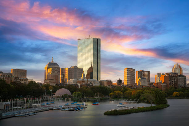 istock Night cityscape of boston harbor 1328872629