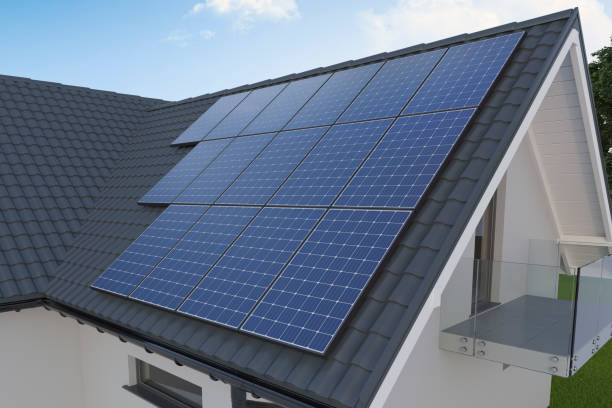 istock Solar panels on the roof, 3D illustration 1328873337