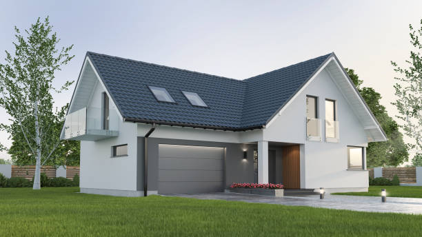 istock Modern single family house, 3D illustration 1328873350