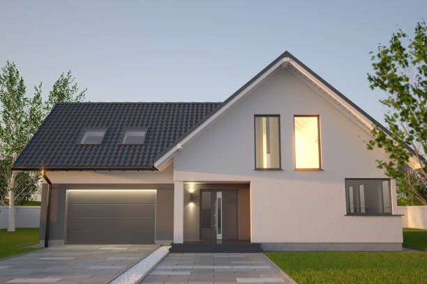 istock Modern single family house, 3D illustration 1328873438
