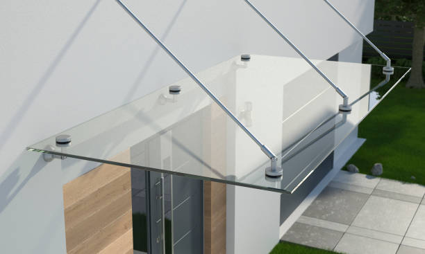 istock Glass canopy over the front door, 3d illustration 1328873591