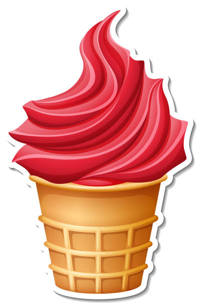 istock Strawberry ice-creame in the waffle cone sticker 1328873610