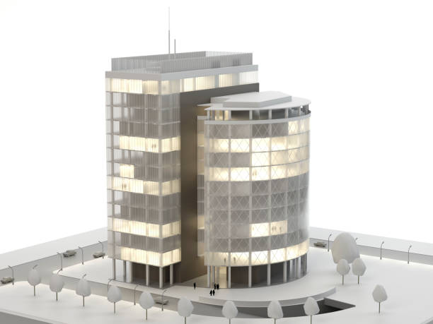 model architektoniczny nowoczesnego biurowca, ilustracja 3d - architect three dimensional shape business skyscraper zdjęcia i obrazy z banku zdjęć