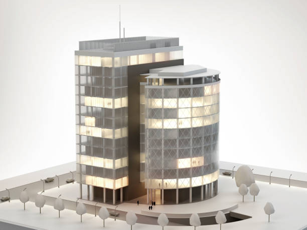 istock Architectural model of a modern office building, 3d illustration 1328873745