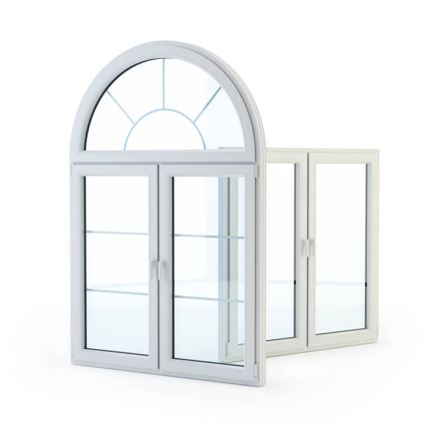istock Two pvc windows isolated on white, 3d illustration 1328873832