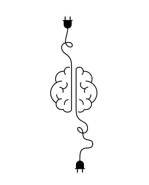 illustrazioni stock, clip art, cartoni animati e icone di tendenza di cervello umano e concetto di spina - network connection plug cable computer cable telecommunications equipment