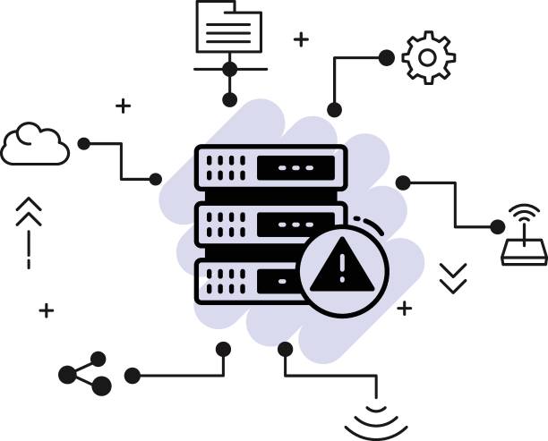 Database Machine Outage vector Icon Design, Cloud computing and Web hosting services Symbol, DHCP server announce an alert Concept, Network outage Stock illustration, Database Machine Outage vector Icon Design, Cloud computing and Web hosting services Symbol, DHCP server announce an alert Concept, Network outage Stock illustration, connection interrupted stock illustrations
