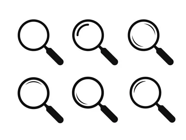 Vector illustration of Magnifying glass icon set isolated. Search icon. Magnifier vector simbol. Stock vector