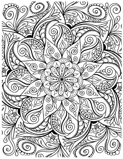 Ornamental mandala adult coloring book page. Ornamental mandala adult coloring book page. Indian style coloring page. Mandala black outline contour. mandala stock illustrations