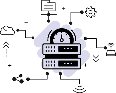 Server Uptime concept, High Speed Machine Vector Glyph Icon Design, Burst computing and hosting company Symbol, Optimised Server Performance stock illustration