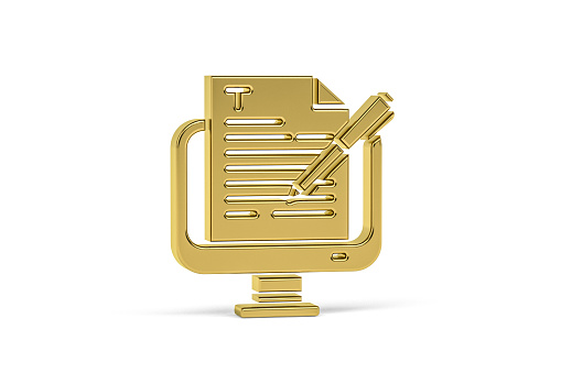 Golden 3d copywriter icon isolated on white background - 3d render