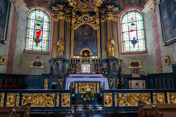 Altar of the Saint Mary Basilica in the Main Market Square in Krakow, Poland
