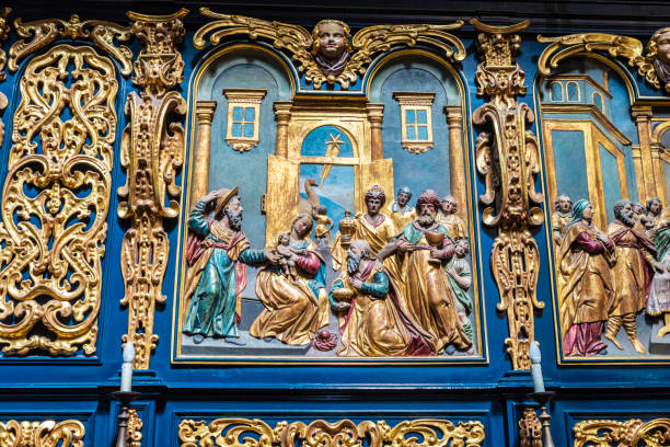 Altar of the Saint Mary Basilica in the Main Market Square in Krakow, Poland
