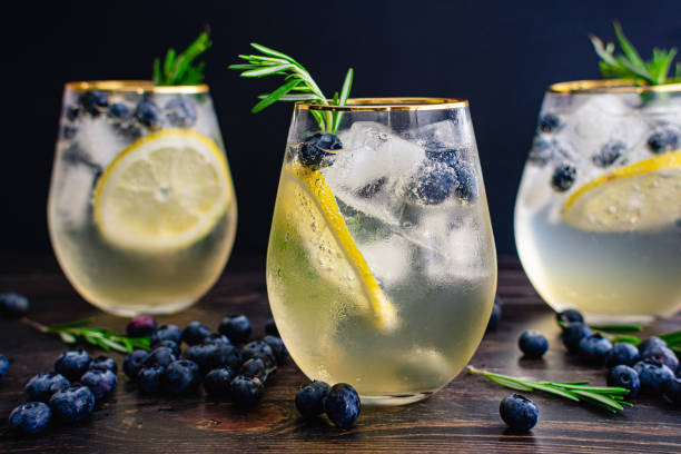 cocktail spritzer vodka ai mirtilli al limone - vodka foto e immagini stock