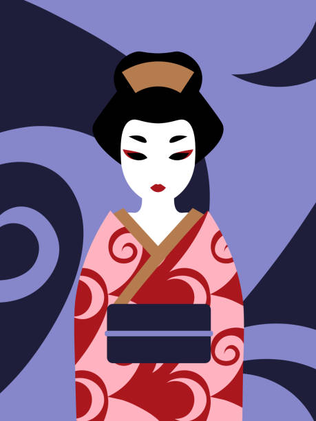 istock cute japanese geisha doll in pink kimono 1328888288