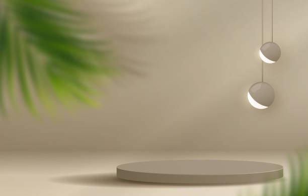 istock Cosmetic brown background minimal and premium podium display for product presentation branding and packaging presentation. studio stage with shadow of leaf background. 3D illustration design 1328889342