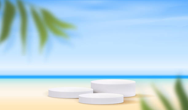 istock Cosmetic light beach background minimal and premium podium display for product presentation branding and packaging presentation. studio stage with shadow of leaf background. 3D illustration design 1328889649