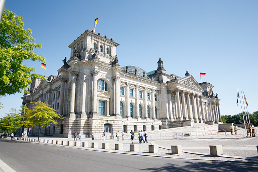 Berlin, Germany, May 9, 2011, Urban life with the famous Reichstag building in spring