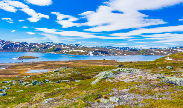 Amazing Vavatn lake panorama rough landscape view rocks boulders and mountains during summer Hemsedal Norway. Amazing Vavatn lake panorama rough landscape view rocks boulders and mountains during summer in Hemsedal Norway. østfold stock pictures, royalty-free photos & images