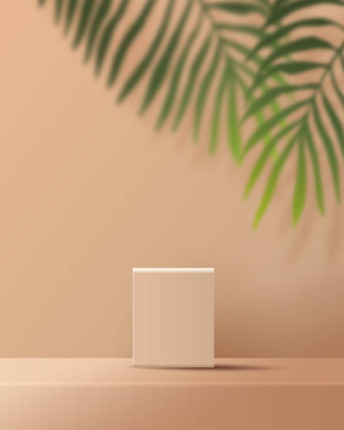 istock Cosmetic light brown background minimal and premium podium display for product presentation branding and packaging presentation. studio stage with shadow of leaf background. 3D illustration design 1328890559