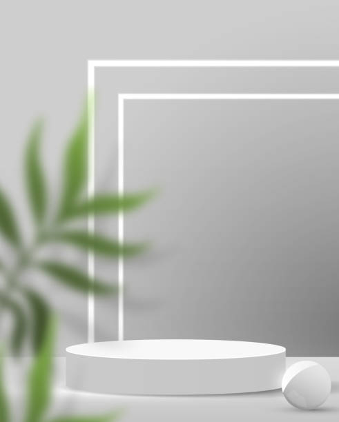 istock Cosmetic light gray background minimal and premium podium display for product presentation branding and packaging presentation. studio stage with shadow of leaf background. 3D illustration design 1328890681