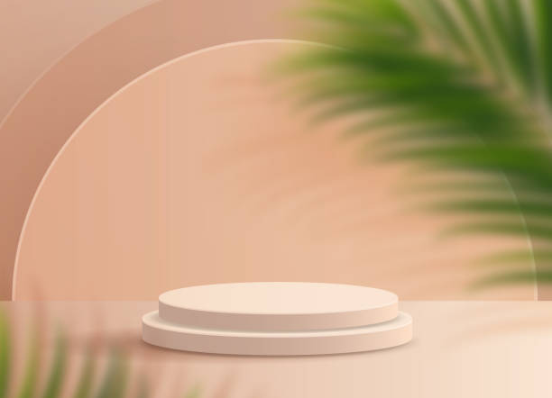 istock Cosmetic light peach background minimal and premium podium display for product presentation branding and packaging presentation. studio stage with shadow of leaf background. 3D illustration design 1328890771