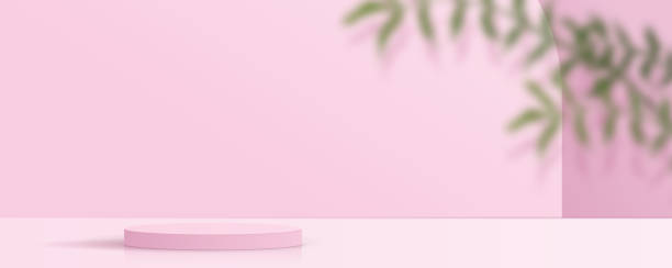 Cosmetic light pink background minimal and premium podium display for product presentation branding and packaging presentation. studio stage with shadow of leaf background. 3D illustration design