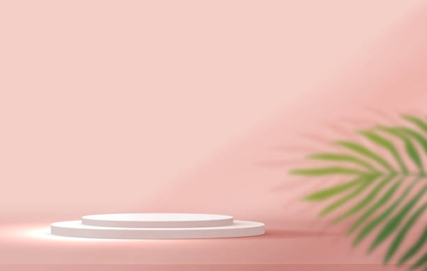 istock Cosmetic light pink background minimal and premium podium display for product presentation branding and packaging presentation. studio stage with shadow of leaf background. 3D illustration design 1328890892