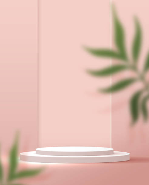 istock Cosmetic light pink background minimal and premium podium display for product presentation branding and packaging presentation. studio stage with shadow of leaf background. 3D illustration design 1328890952