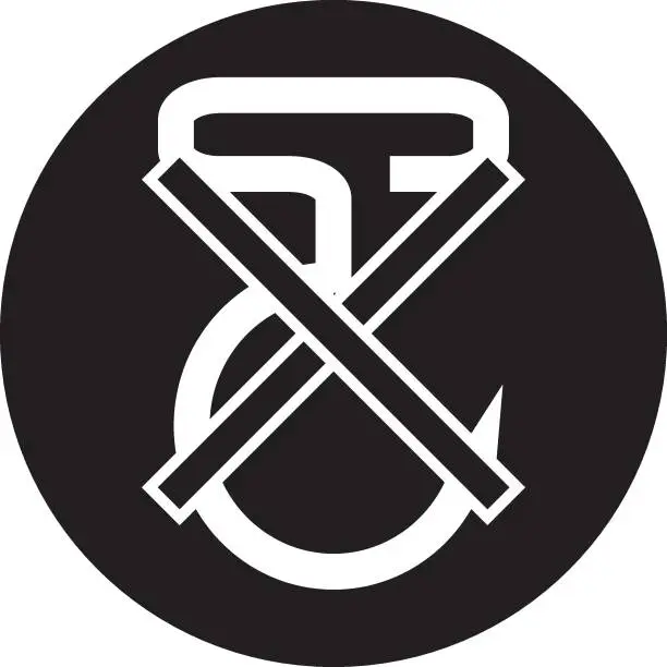 Vector illustration of X Over Hook icon on black circle background