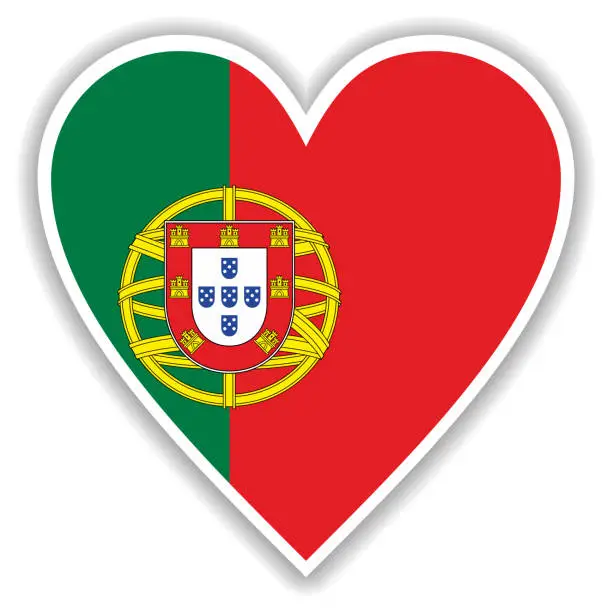 Vector illustration of Flag of Portugal in heart with shadow and white outline