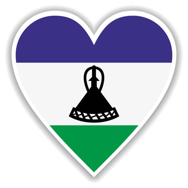 Flag of Lesotho in heart with shadow and white outline Flag of Lesotho in heart with shadow and white outline lesotho flag stock illustrations