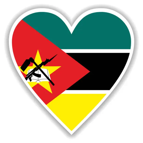 Vector illustration of Flag of Mozambique in heart with shadow and white outline