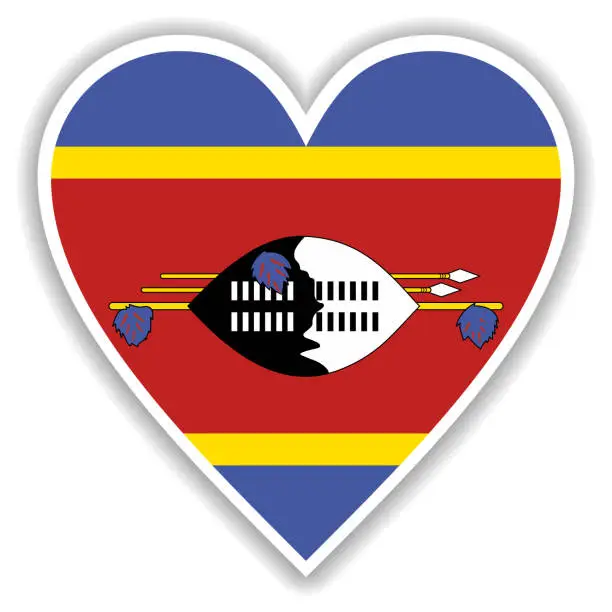 Vector illustration of Flag of Swaziland in heart with shadow and white outline