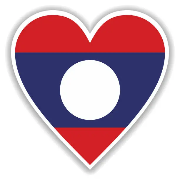 Vector illustration of Flag of Laos in heart with shadow and white outline